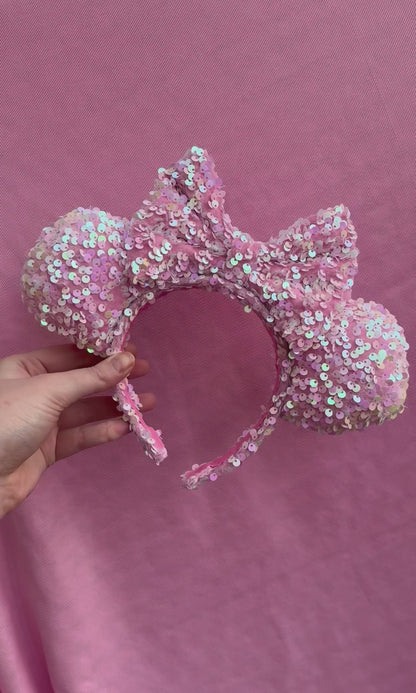 Pearl Twirls Pink Sequin Minnie Ears