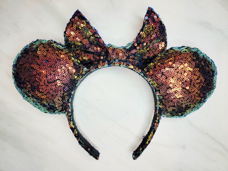 Be Brave Orange/Green Iridescent Sequin Minnie Ears